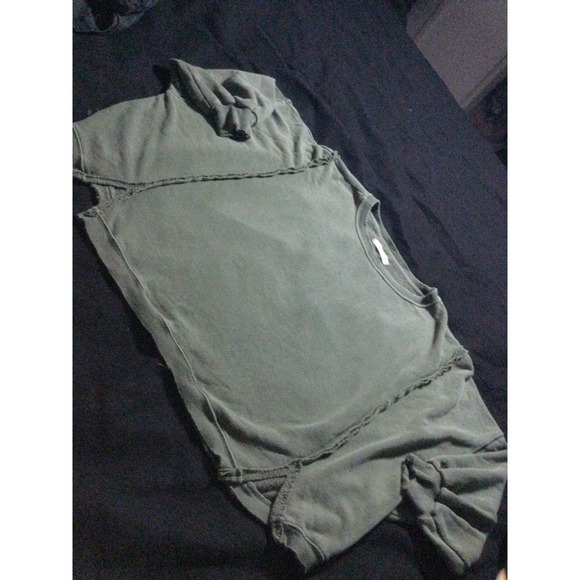 We The Free Distressed Sweatshirt Green Raw Hem Long Sleeve Casual Women Sz M - Picture 4 of 14